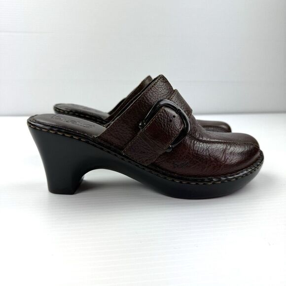 b.o.c Born Concept Brown Leather Clogs Mules Heels Buckle Slip-On Size 9 / 40.5 - Picture 9 of 16